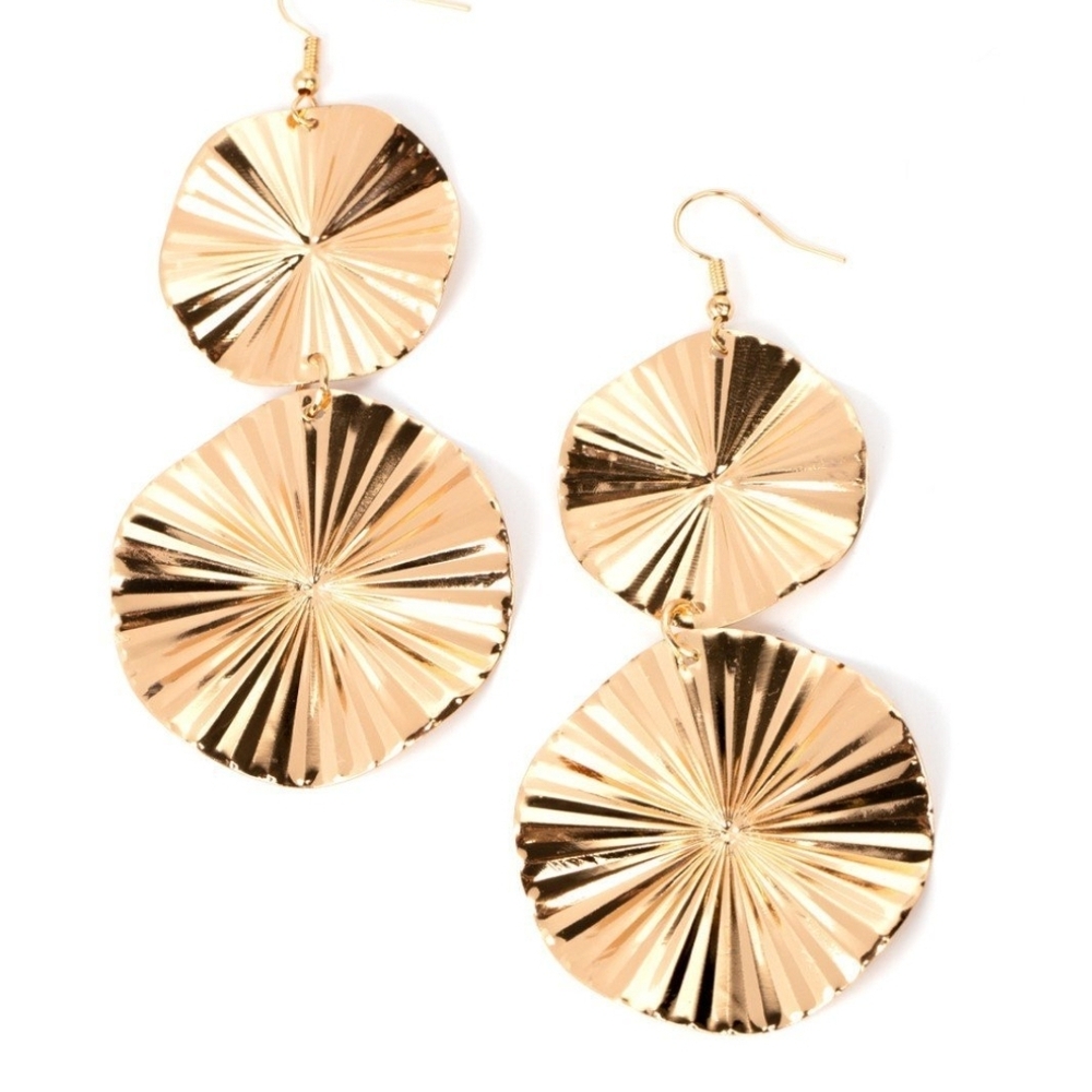 In Your Wildest FAN Tsy Paparazzi Radiant Gold Disc Earrings Fashion Jewelry